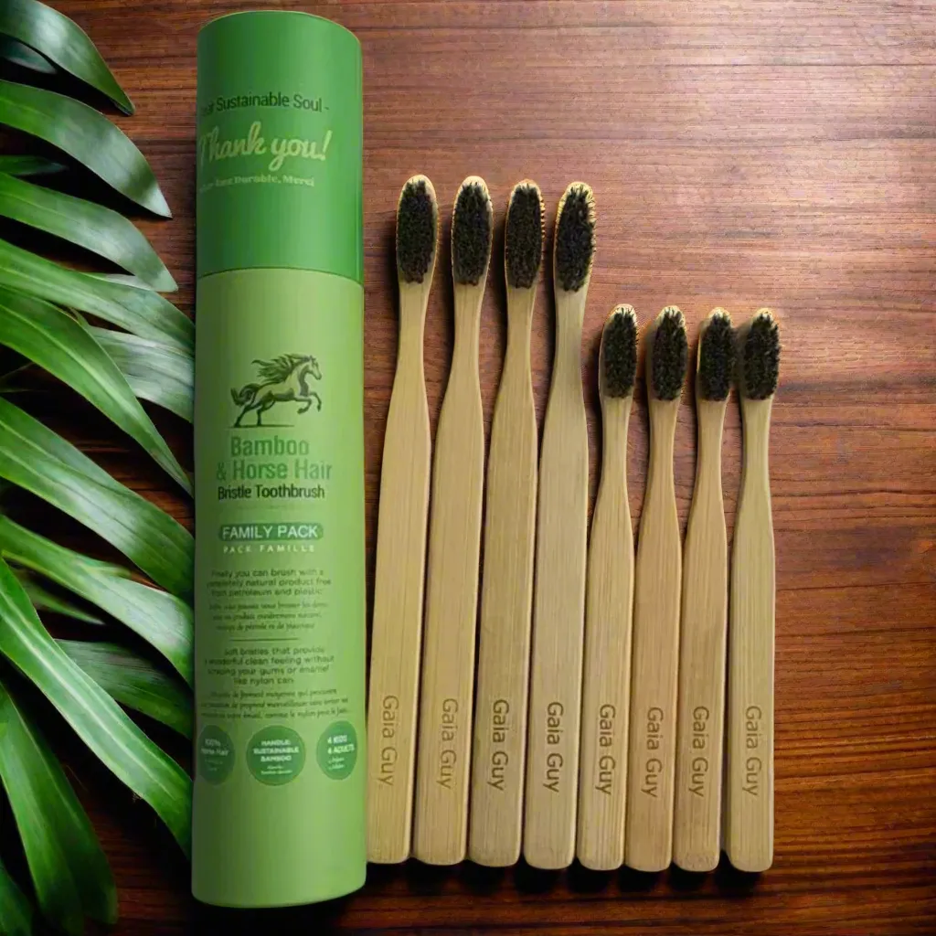 Bamboo and Horsehair Toothbrush - Natural Bristle Toothbrush Medium-Soft Horse Hair Bristles