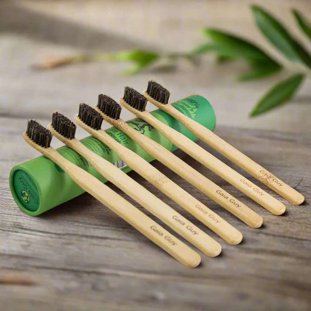 Bamboo and Horsehair Toothbrush - Natural Bristle Toothbrush Medium-Soft Horse Hair Bristles