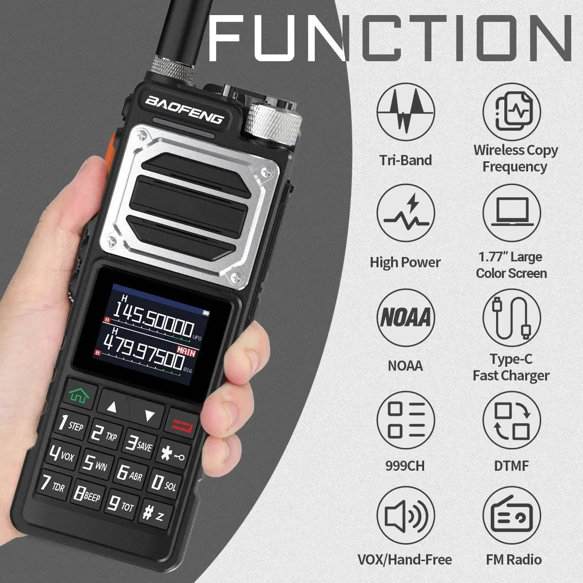 Baofeng UV-25 10W Walkie Talkie Tri Band Wireless Copy Frequency NOAA Type-C Charger FM Long Range High Power Ham Two Way Radio