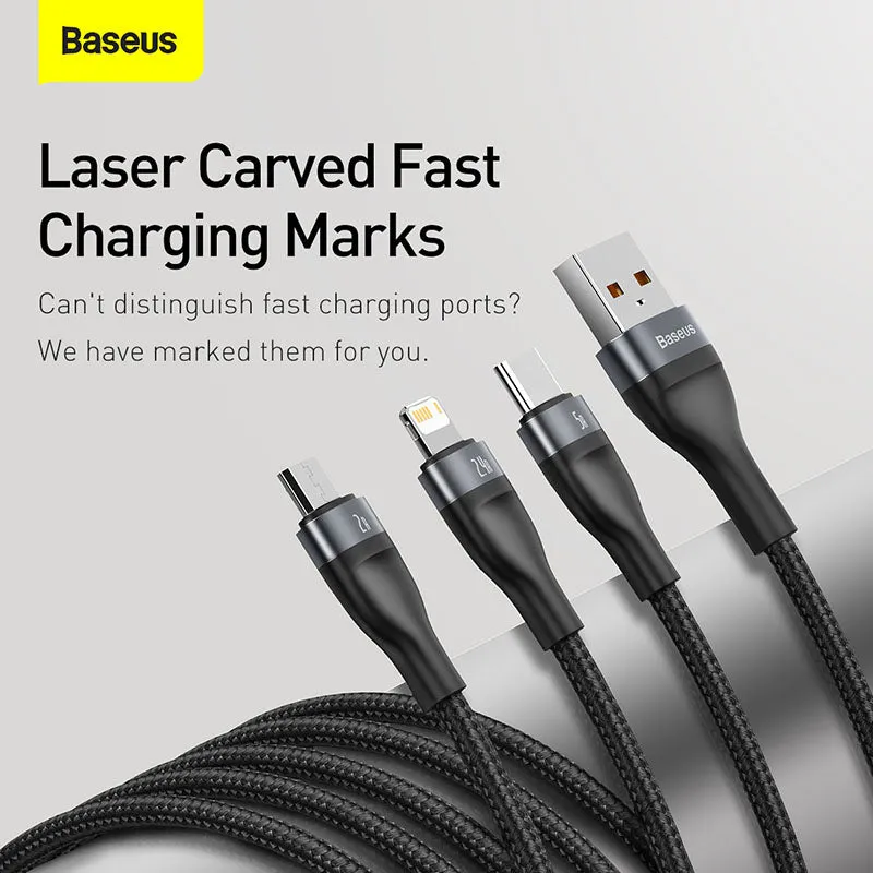 Baseus Flash Series One-for-Three Fast Charging Data Cable USB To M L C 1.2M (CA1T3-G1)