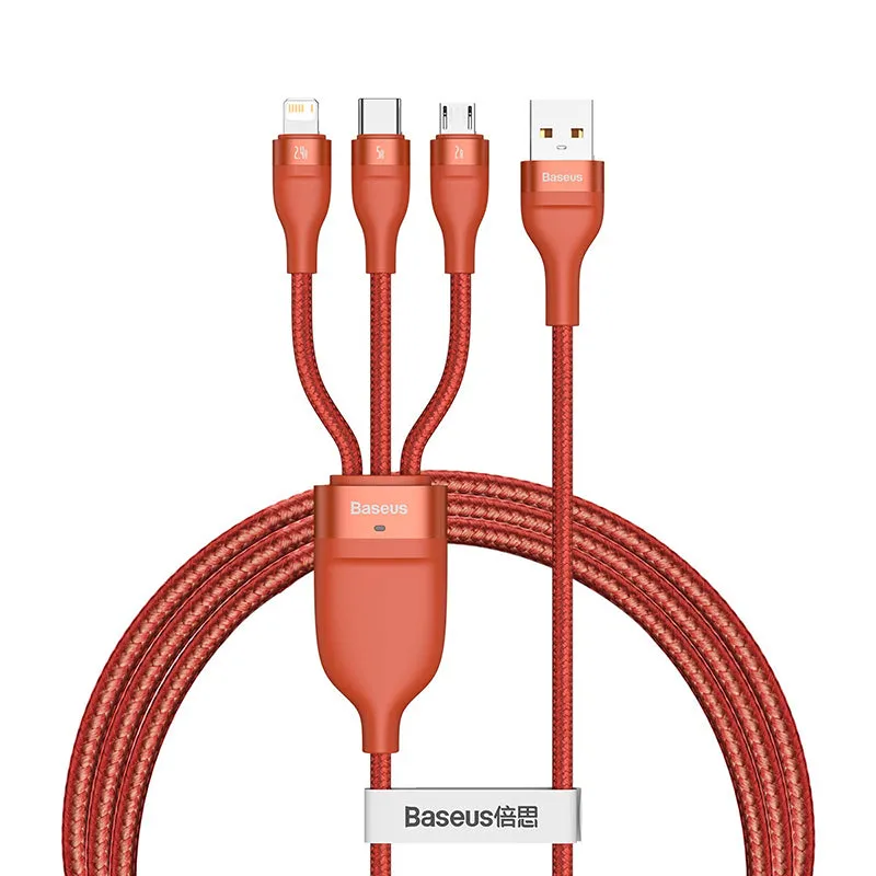 Baseus Flash Series One-for-Three Fast Charging Data Cable USB To M L C 1.2M (CA1T3-G1)