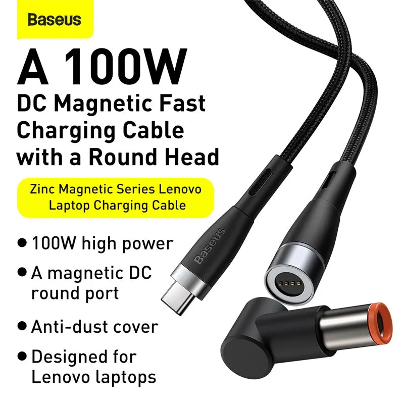 Baseus Zinc Magnetic Series Lenovo Laptop Charging Cable Type C To DC 100W 2M Black SKU-CATXC-Y01