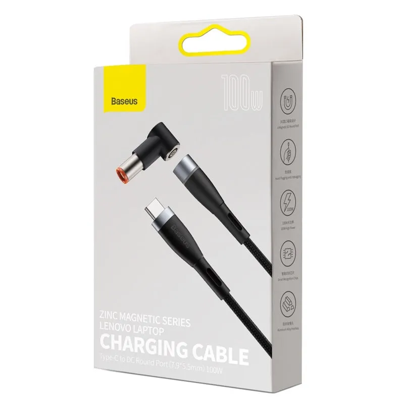 Baseus Zinc Magnetic Series Lenovo Laptop Charging Cable Type C To DC 100W 2M Black SKU-CATXC-Y01