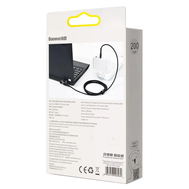 Baseus Zinc Magnetic Series Lenovo Laptop Charging Cable Type C To DC 100W 2M Black SKU-CATXC-Y01