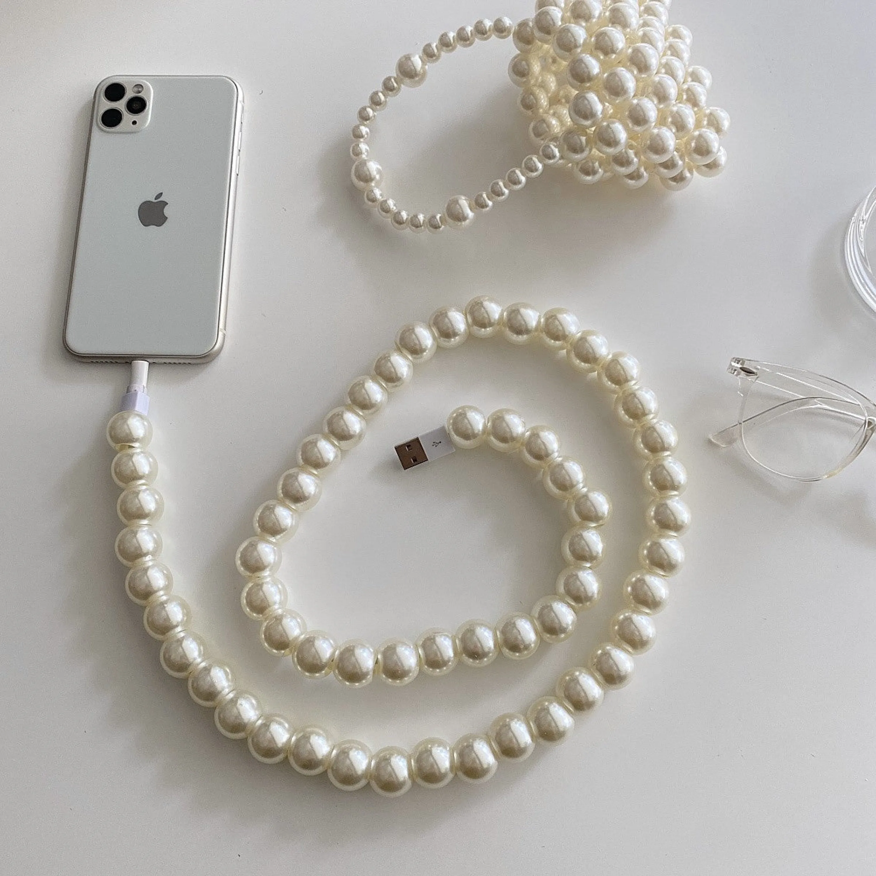 Beaded Phone Charger Cable / Transparent