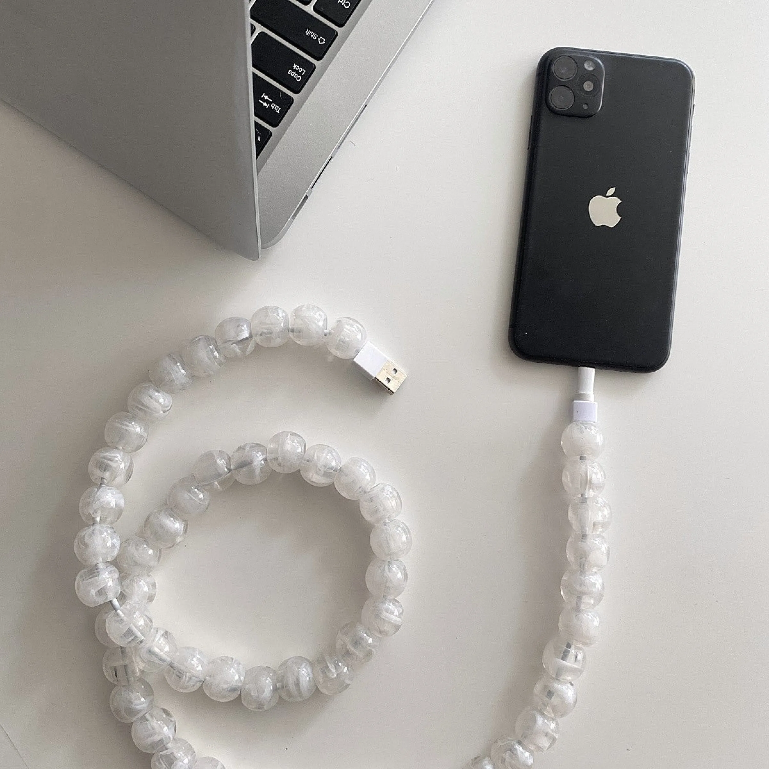 Beaded Phone Charger Cable / Transparent