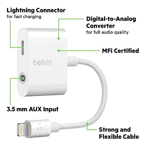 Belkin 3.5 mm Audio   Charge RockStar Headphone Jack Adapter for iPhone X, iPhone 8, iPhone 8 Plus, iPhone 7 and iPhone 7 Plus