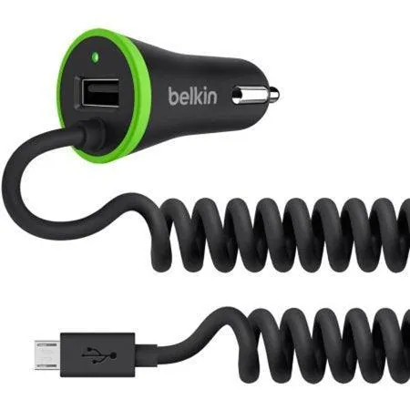 Belkin Car Charger 3.4A Micro Coiled w/USB Black