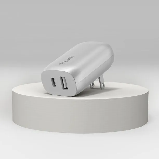 Belkin WCY006dq05SL-WM BOOST CHARGE 37W USB Type C to Lightning PPS PD Dual Port Wall Phone Charger, Silver