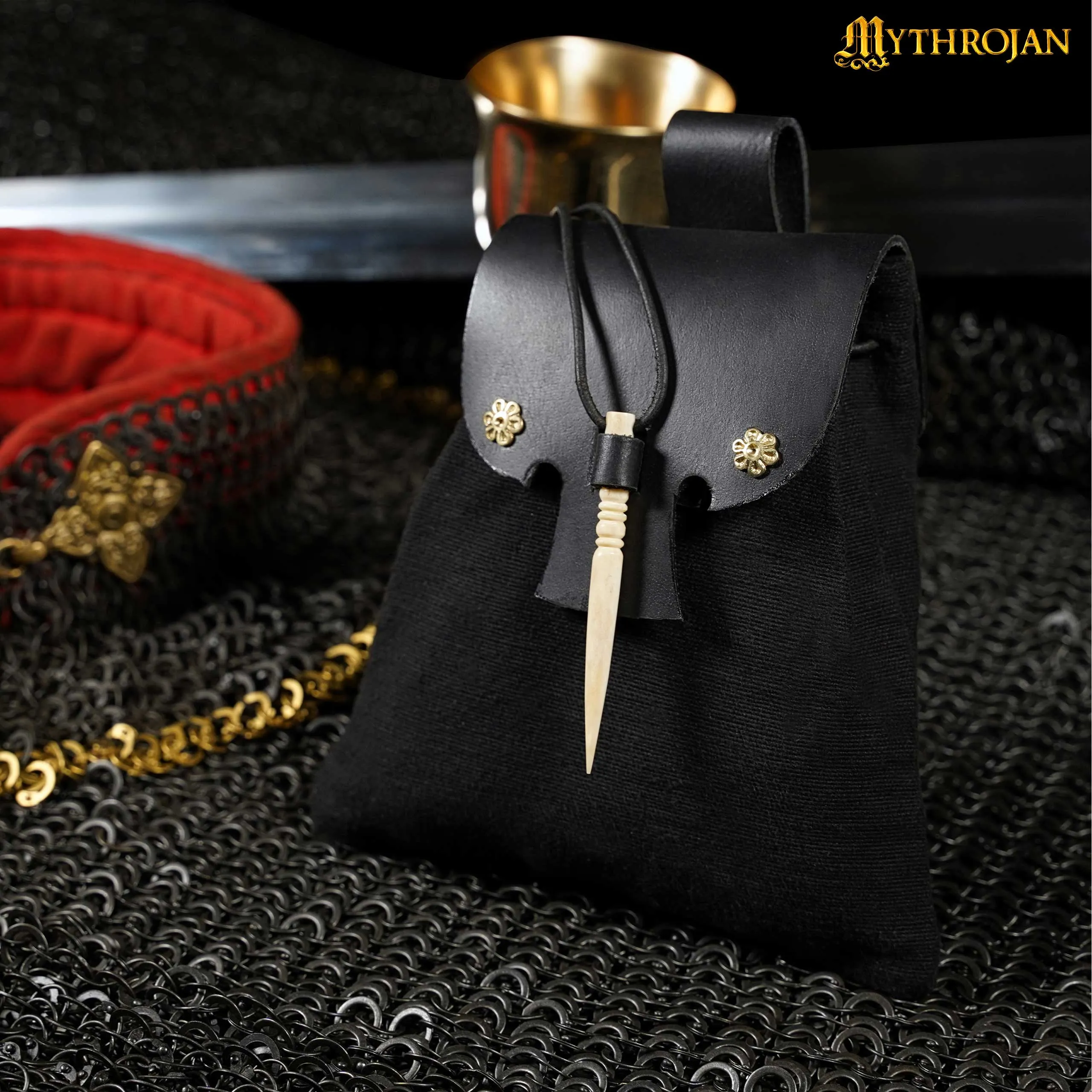 Black Fabric Bag - with Bone Toggle