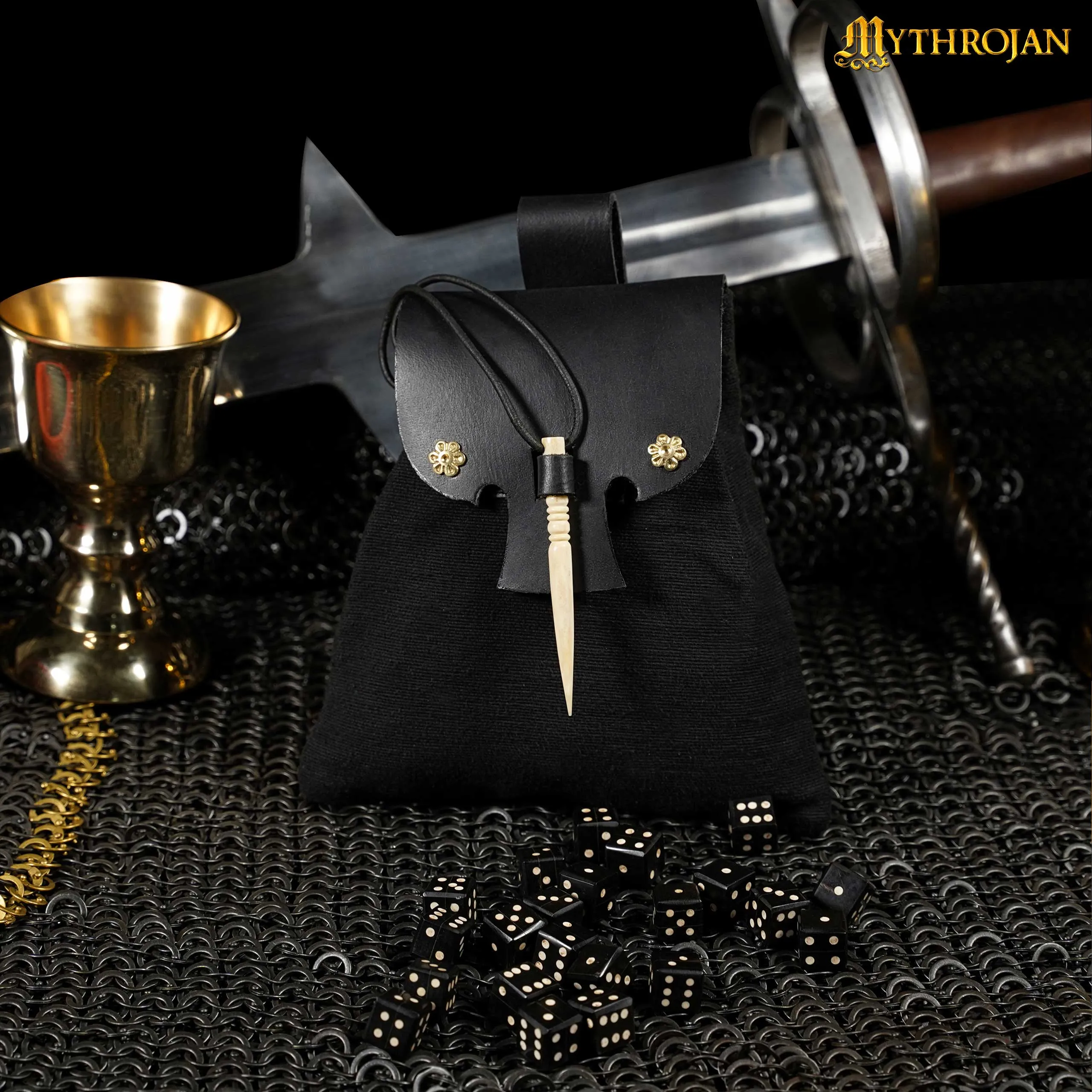 Black Fabric Bag - with Bone Toggle