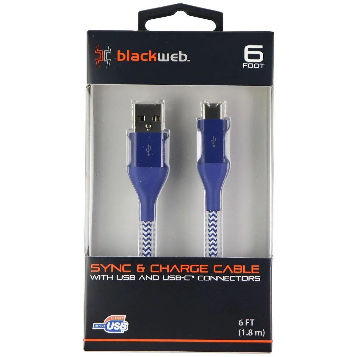 Blackweb (6-Foot) USB to USB-C Charge/Sync Braided Cable - Blue / White