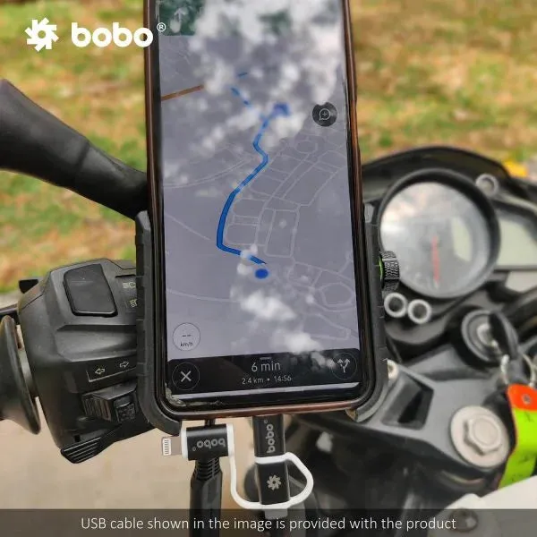 BOBO BM1 PRO Jaw-Grip Bike Phone Holder (with fast USB 3.0 charger, SAE connector & Fast USB Cable) Motorcycle Mobile Mount