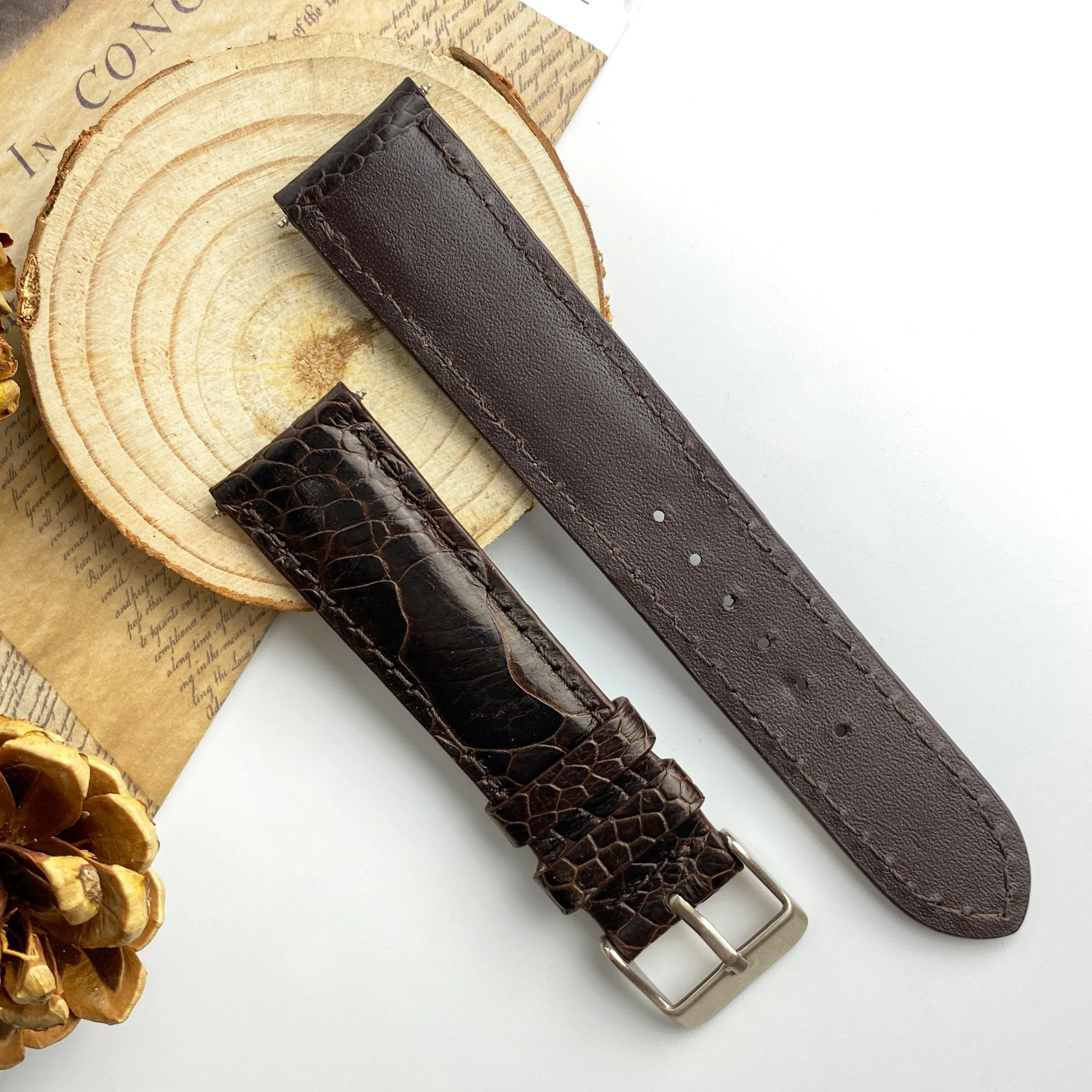 Brown Ostrich Leather Watch Band | Men Quick Release Replacement Wristwatch Strap | DH-31