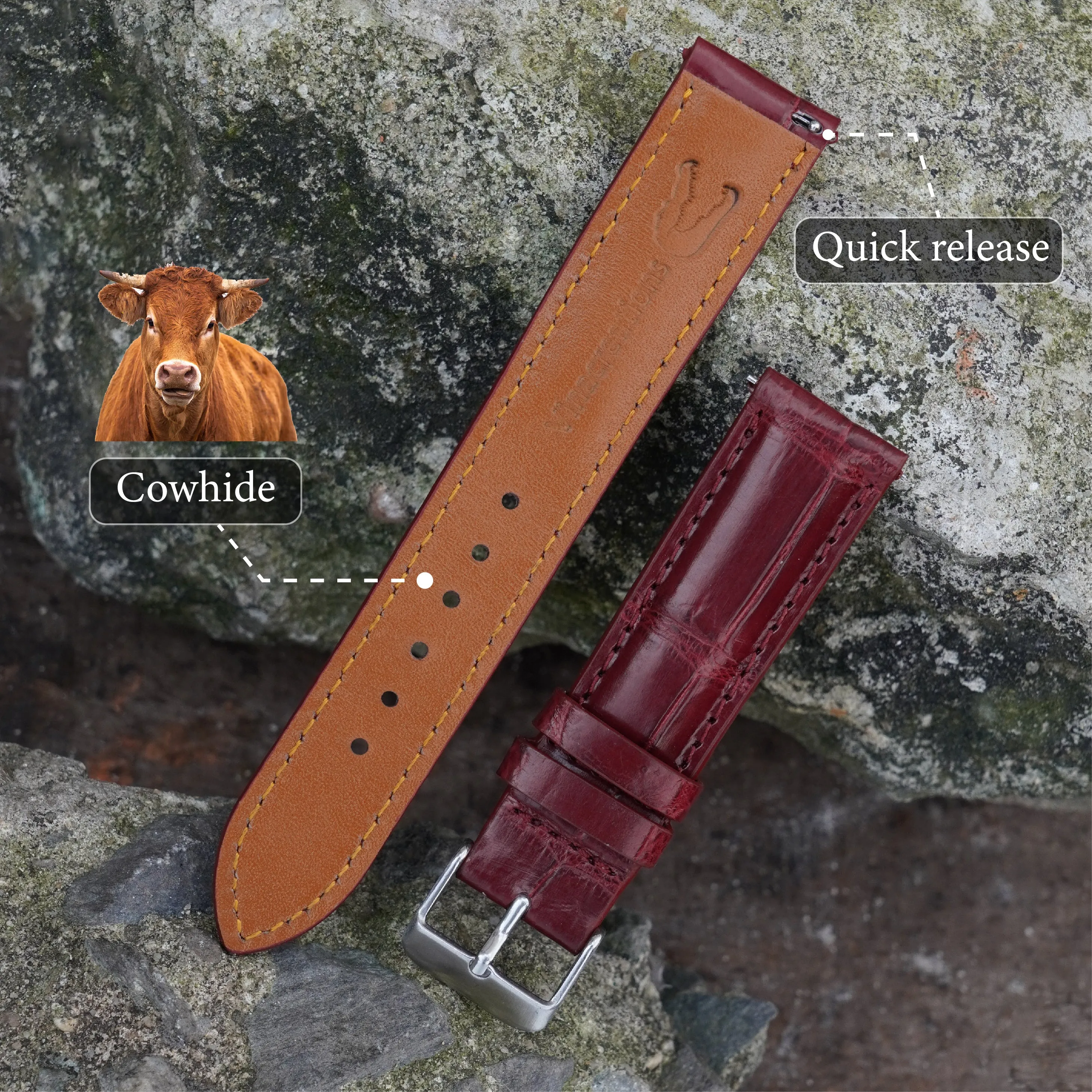 Burgundy Alligator Leather Watch Band For Men