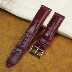 Burgundy Alligator Leather Watch Band For Men