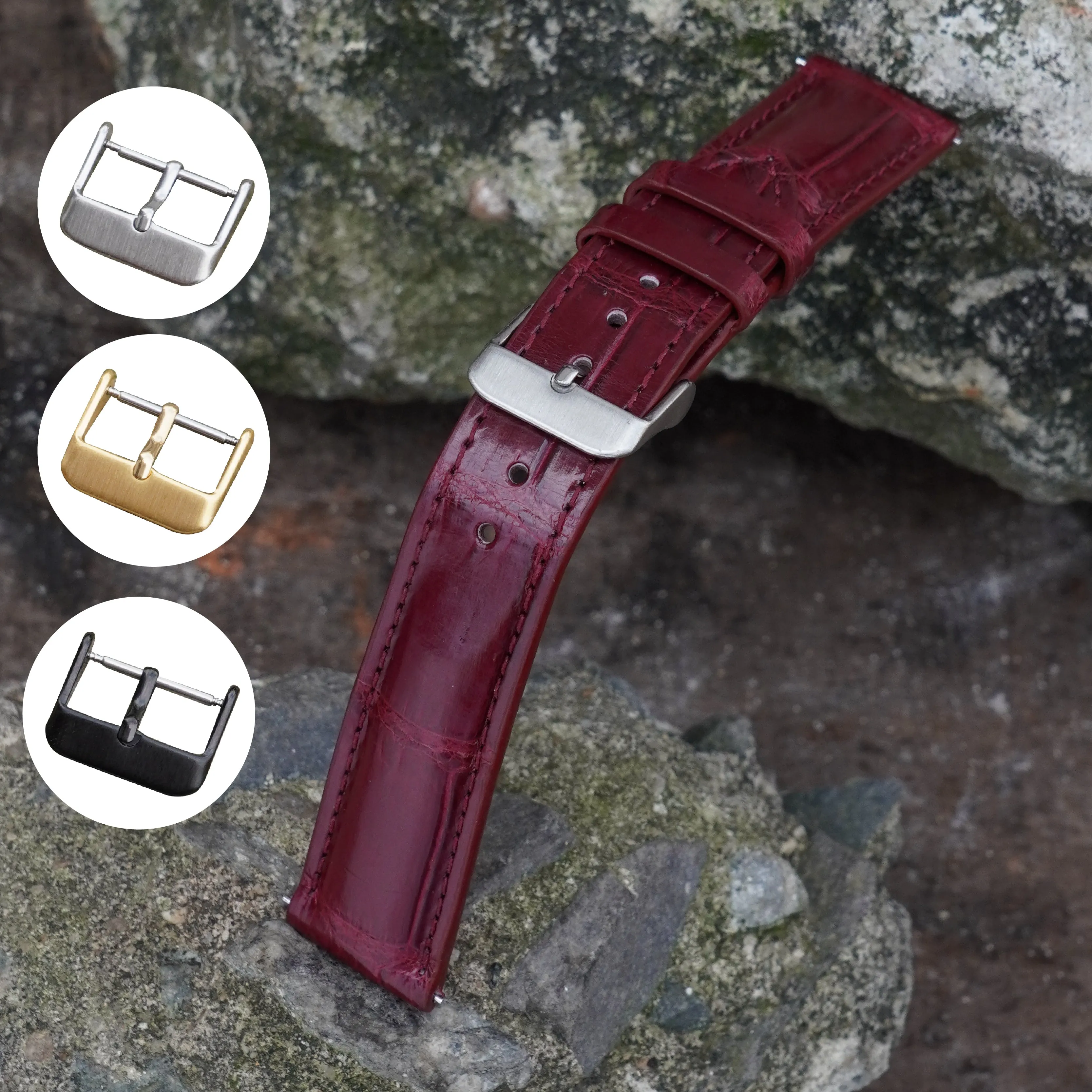 Burgundy Alligator Leather Watch Band For Men