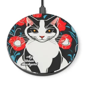 Cat with Red Flowers, 10W Wireless Charger for iPhone, Android, Earbuds