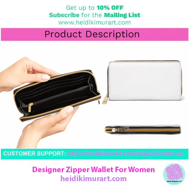 Charcoal Grey Color Zipper Wallet, Solid Color Long Compact Designer Premium Quality Women's Wallet