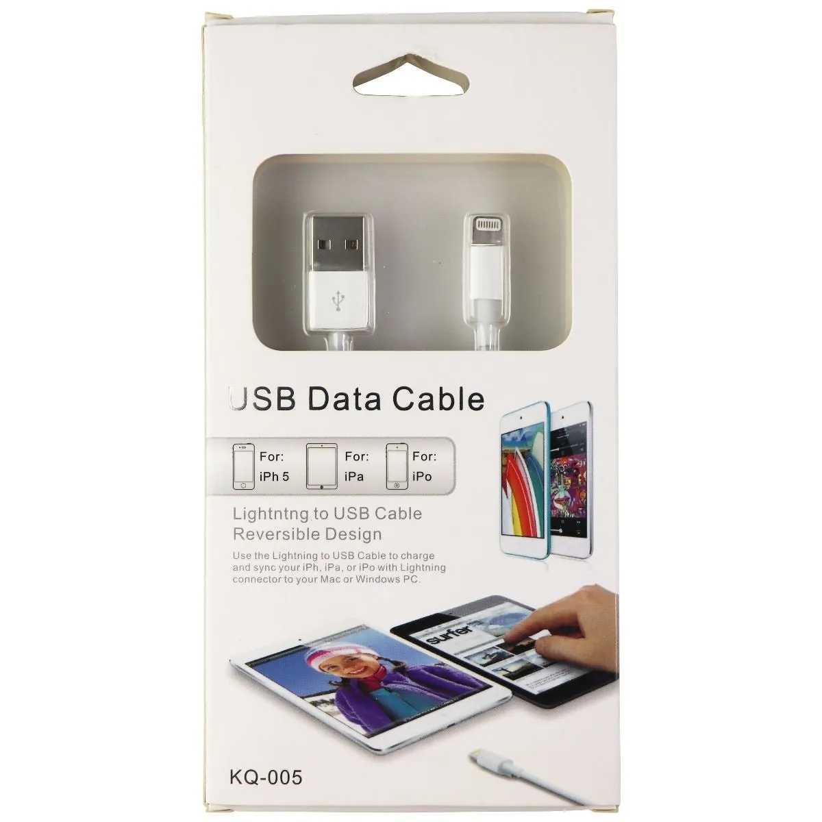 Charge and Sync USB Data Cable for iPhone / iPad / iPod - White (KQ-005)