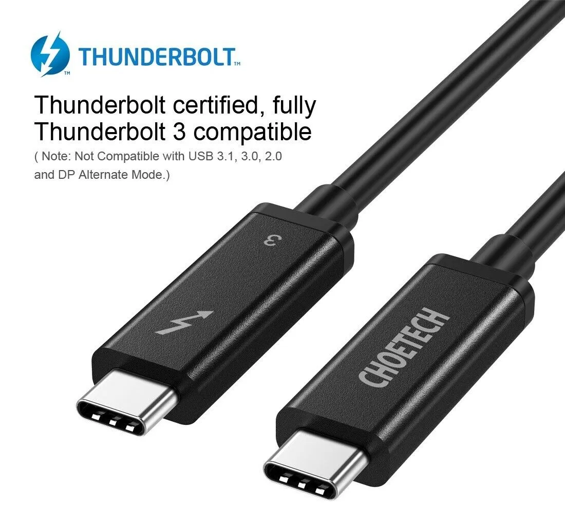 CHOETECH Thunderbolt 3 Certified Cable Active 40Gbps/100W Support 6K XDR Display