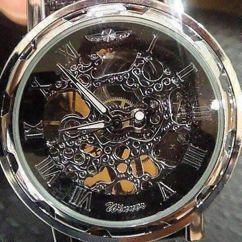 Classic Black Skeleton Hand Wind Watch For Men or Women