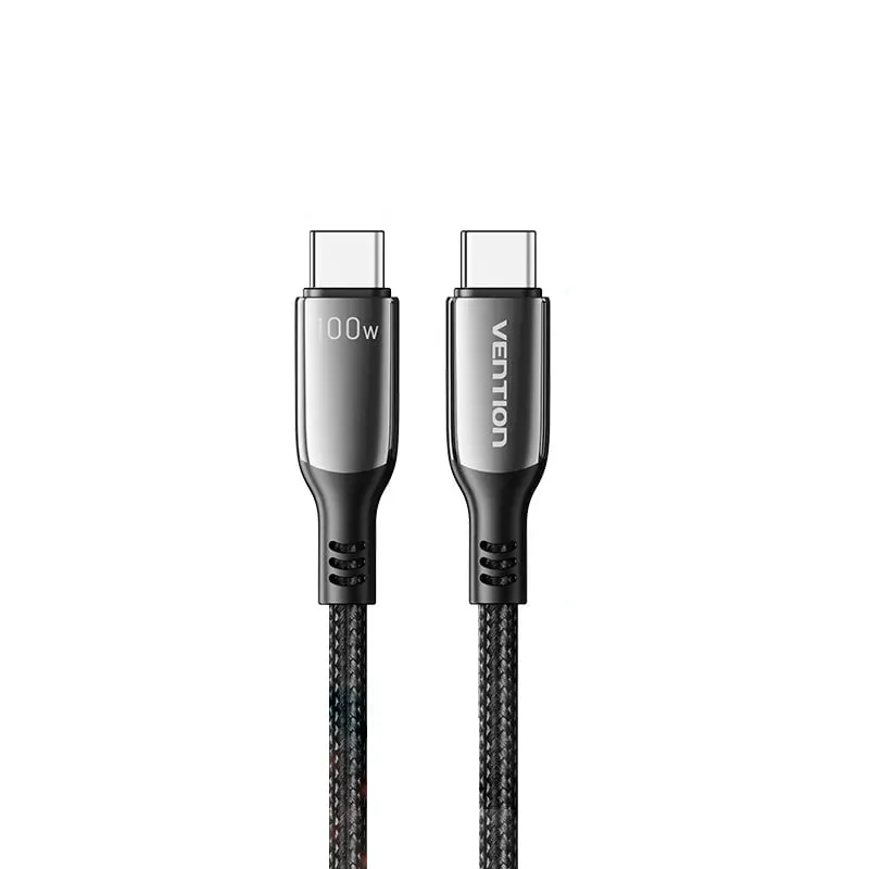 [CLEARANCE] Vention USB-C 2.0 1.2-Meter Male to Male 5A 100W PD Charging Cable with 480Mbps File Transfer Speed, Cotton Braided Sheathing and Zinc Alloy Shell for Laptop, Mobile, and Tablets | CTKBAV