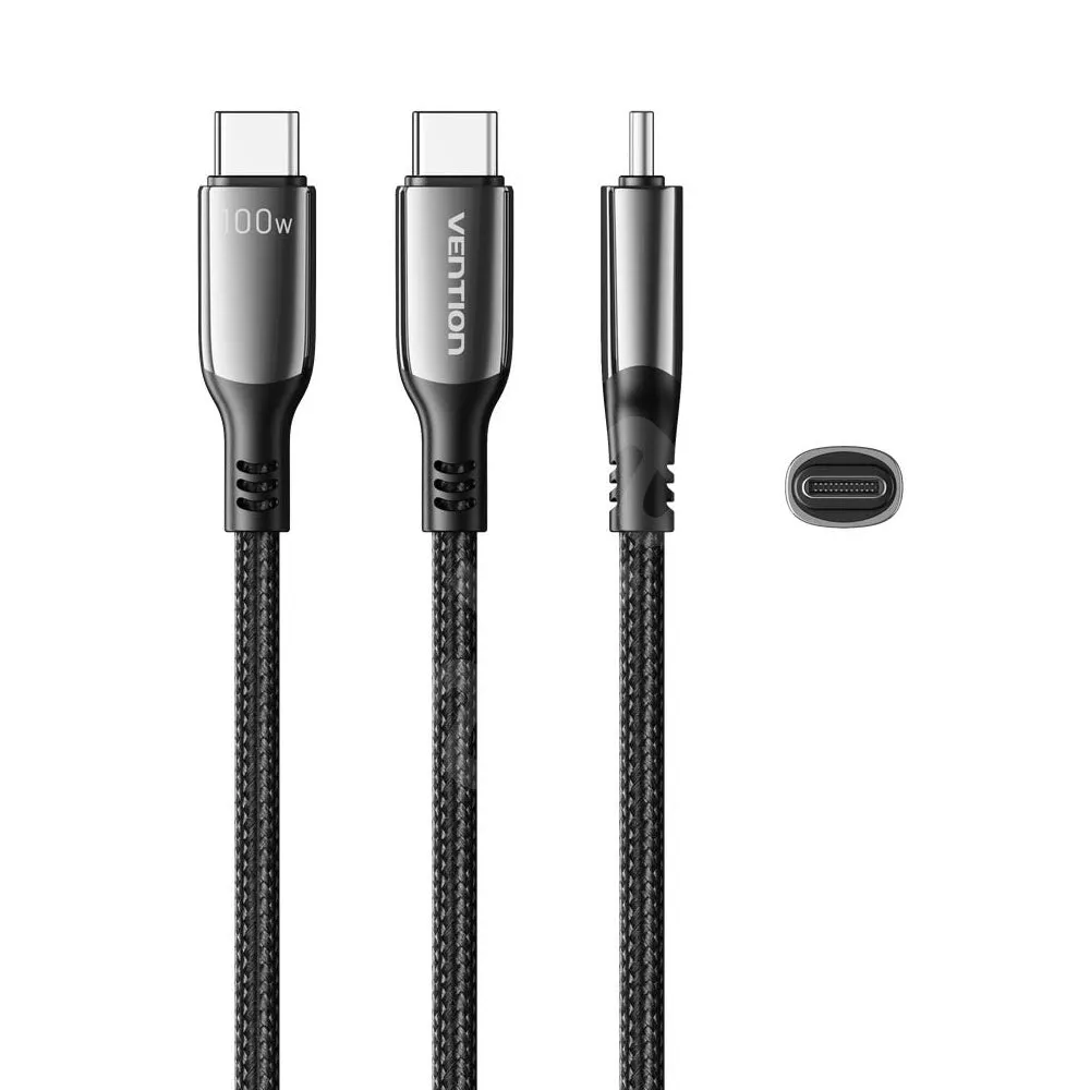 [CLEARANCE] Vention USB-C 2.0 1.2-Meter Male to Male 5A 100W PD Charging Cable with 480Mbps File Transfer Speed, Cotton Braided Sheathing and Zinc Alloy Shell for Laptop, Mobile, and Tablets | CTKBAV