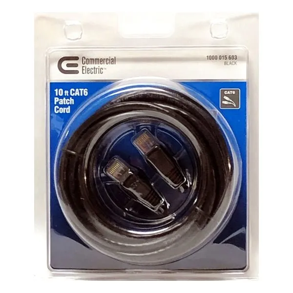 Commercial Electric 10 ft. CAT6 Patch Cord Ethernet Cable (Black)