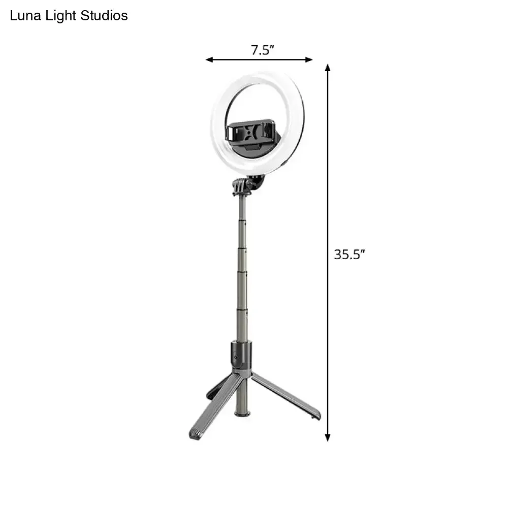 Compact Black LED Mobile Phone Tripod with Minimal Round Vanity Light