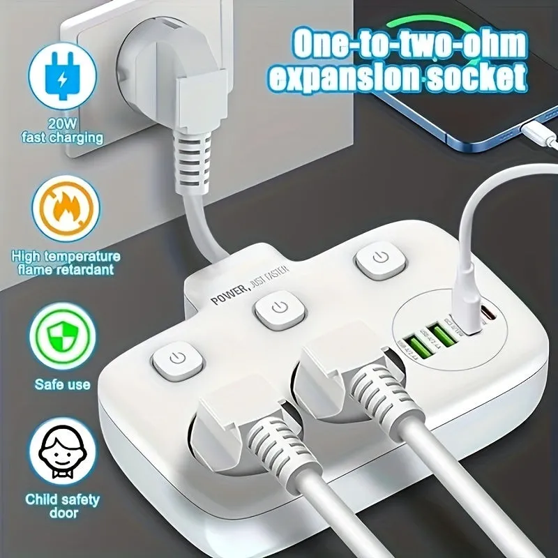 Convenient 6in1 USB TypeC Power Strip for HomeOfficeTravel