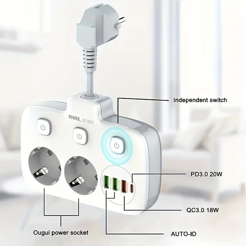 Convenient 6in1 USB TypeC Power Strip for HomeOfficeTravel