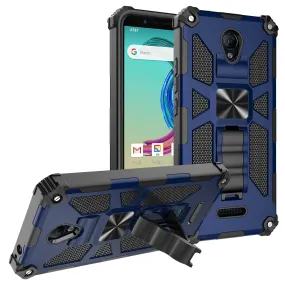 Cricket Icon 2 Case [Military Grade] Ring Car Mount Kickstand w/[Tempered Glass] Hybrid Hard PC Soft TPU Shockproof Protective Case - Blue