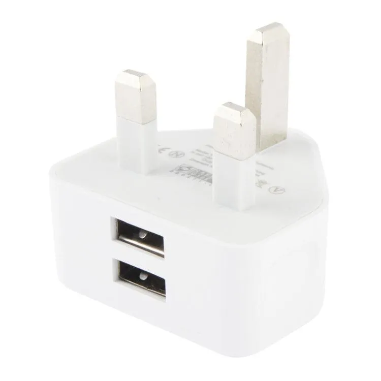 Dual Port USB Wall Charger Adapter for UK with 5V 2.1A Output