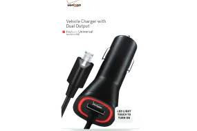 Dual Vehicle Charger New OEM in Box with 9ft Coiled Cable, Verizon, Fast Ship