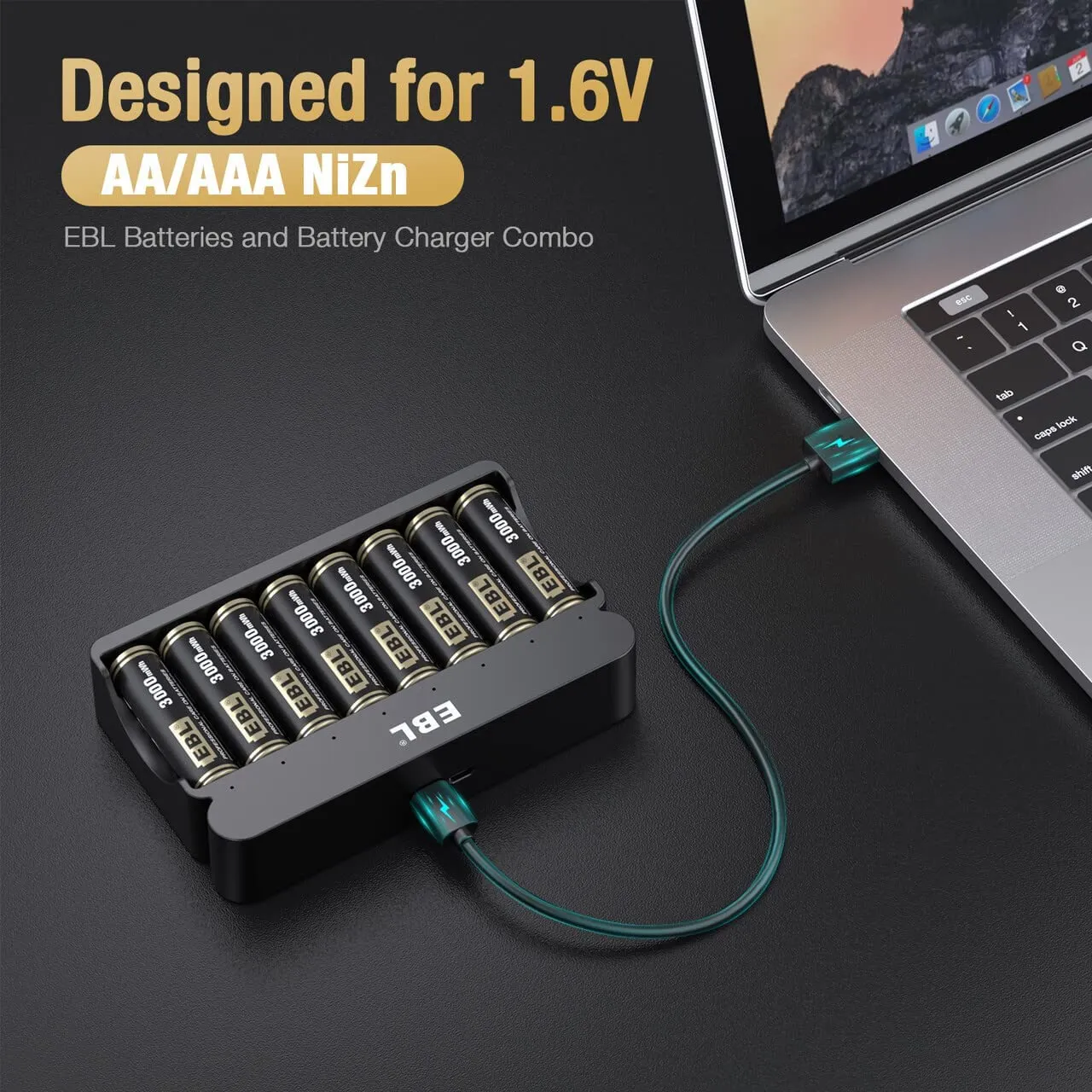 EBL Rechargeable AA Ni-Zn Batteries 3000mWh with Charger