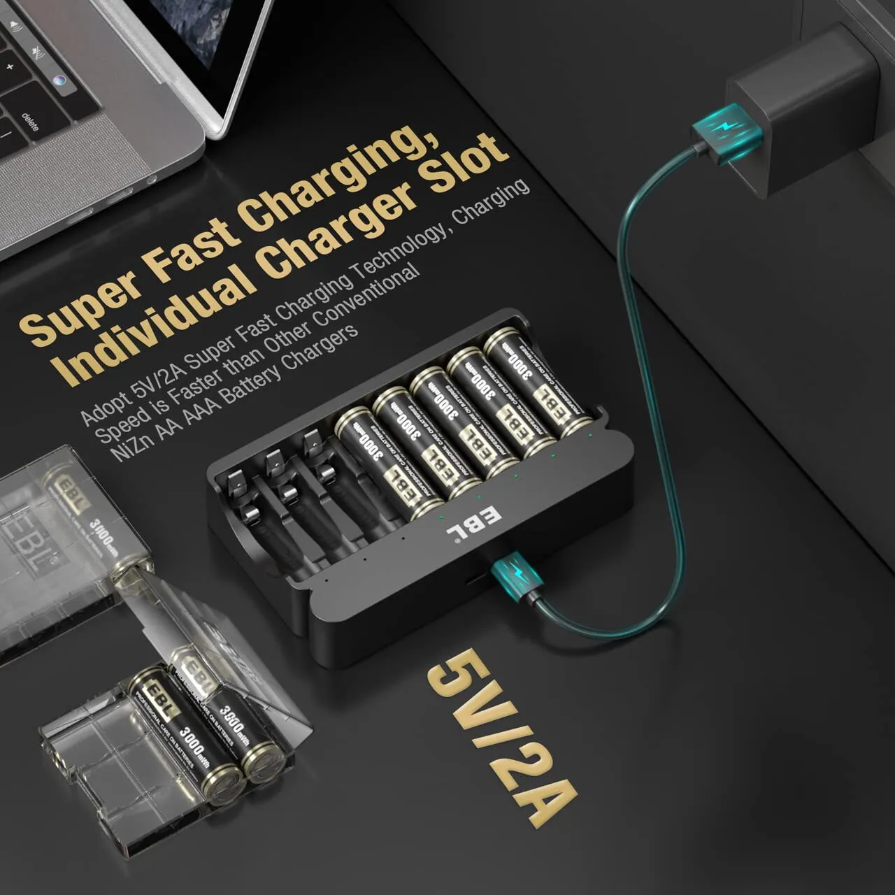 EBL Rechargeable AA Ni-Zn Batteries 3000mWh with Charger