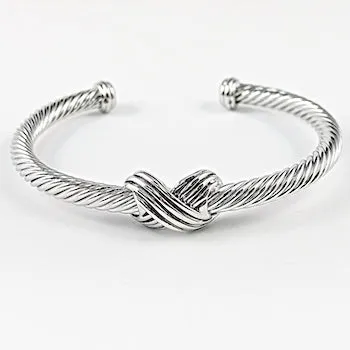 Elegant Cable Wire Band Center Knot Cuff Brass Bangle