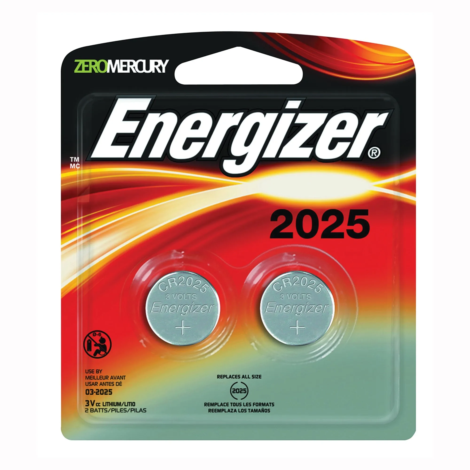 Energizer 2025BP-2 Coin Cell Battery, 3 V Battery, 170 mAh, CR2025 Battery, Lithium, Manganese Dioxide