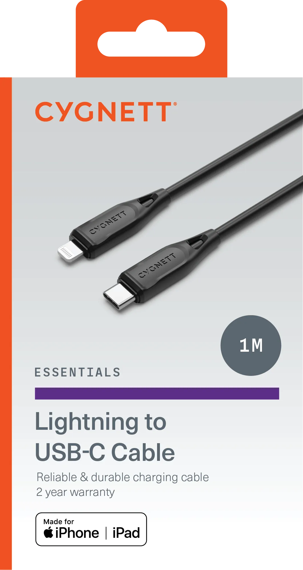 Essentials Lightning To USB-C Cable - Black 1m