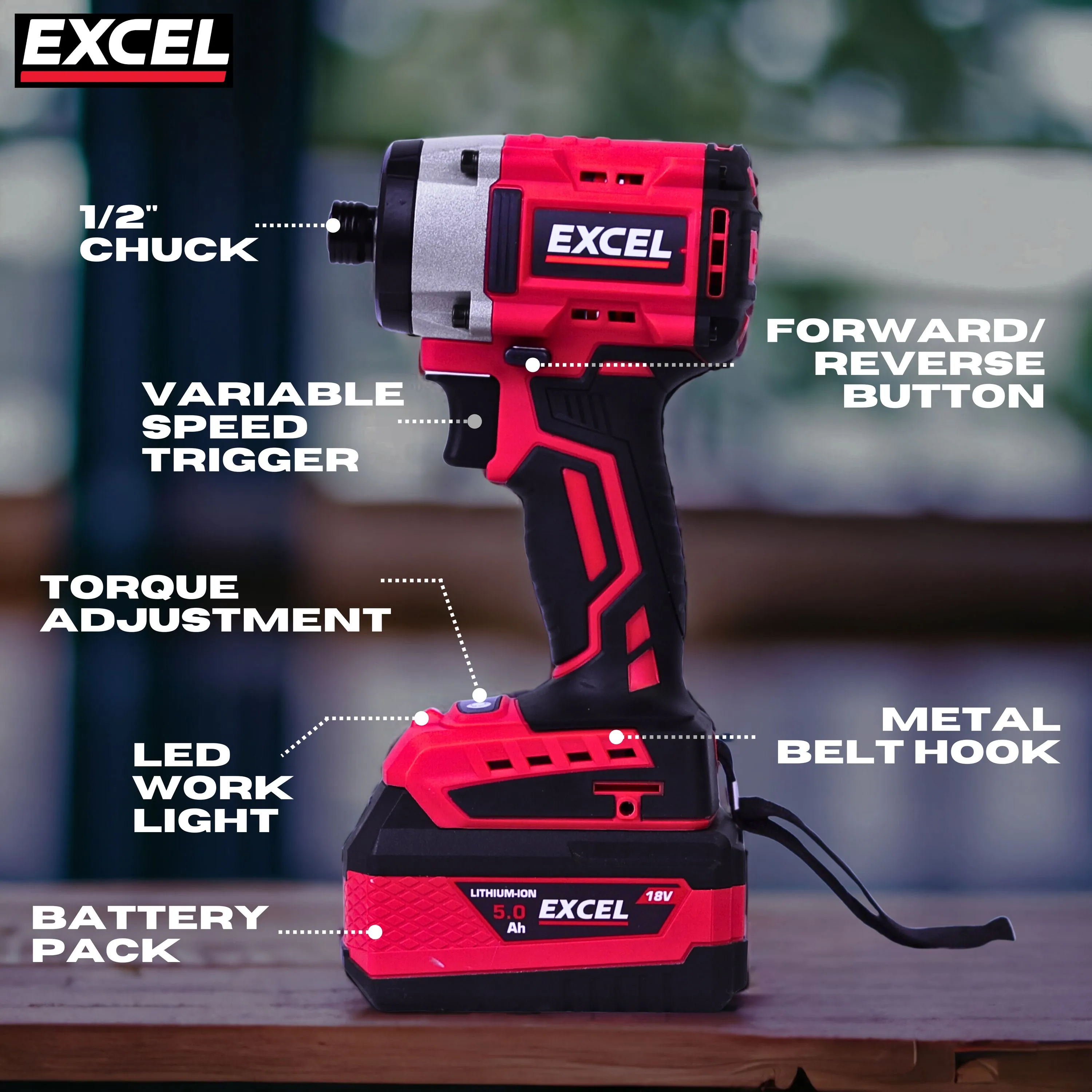 Excel 18V Cordless Brushless Impact Driver with 1 x 4.0Ah Battery & Charger