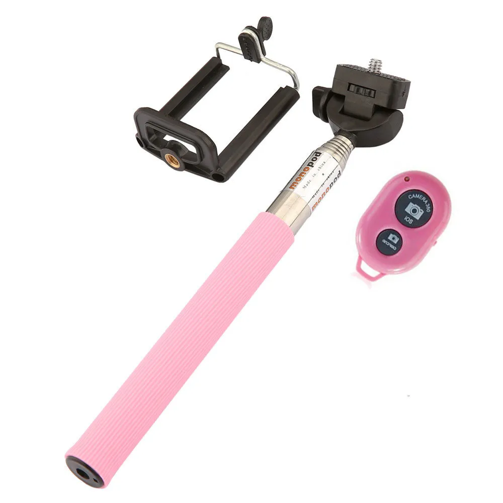 Fashion Extendable Self Selfie Stick Handheld Monopod Clip Holder Bluetooth Shutter Remote Controller for iPhone/Android Phone