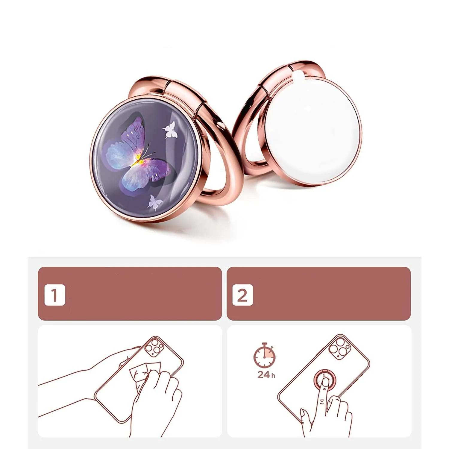 Finger grip ring holder Self-adhesive 180 degrees for smartphones - pink / rose gold