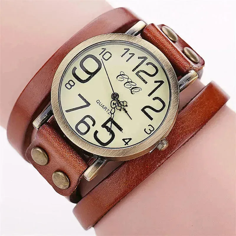 First Layer Cowhide Retro Watch Retro Three-circle Watch Men's And Women's Casual Watch