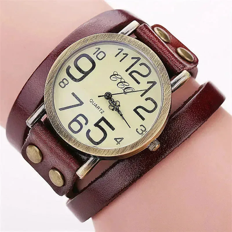 First Layer Cowhide Retro Watch Retro Three-circle Watch Men's And Women's Casual Watch