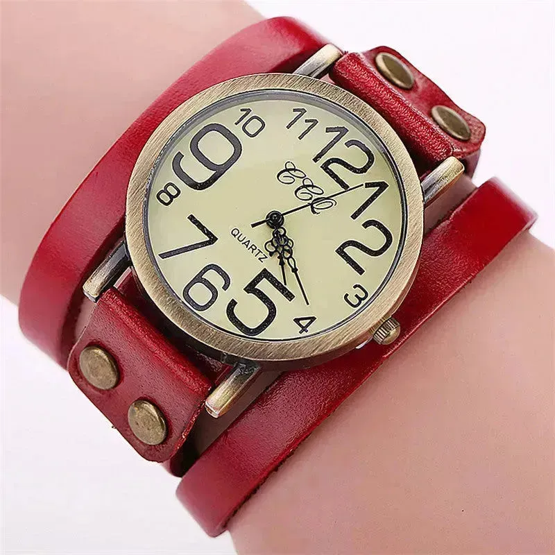 First Layer Cowhide Retro Watch Retro Three-circle Watch Men's And Women's Casual Watch