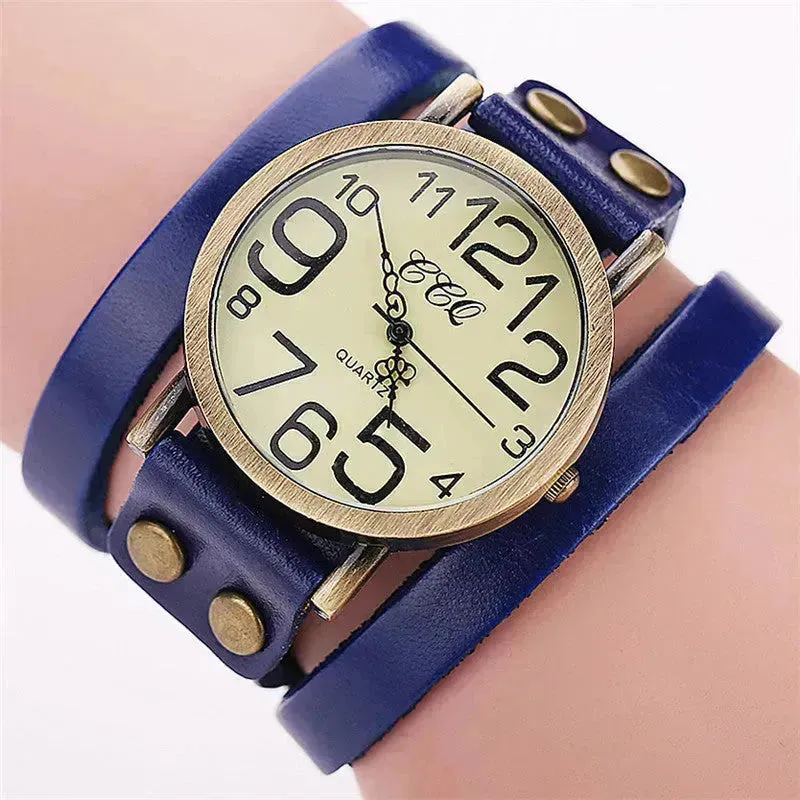 First Layer Cowhide Retro Watch Retro Three-circle Watch Men's And Women's Casual Watch