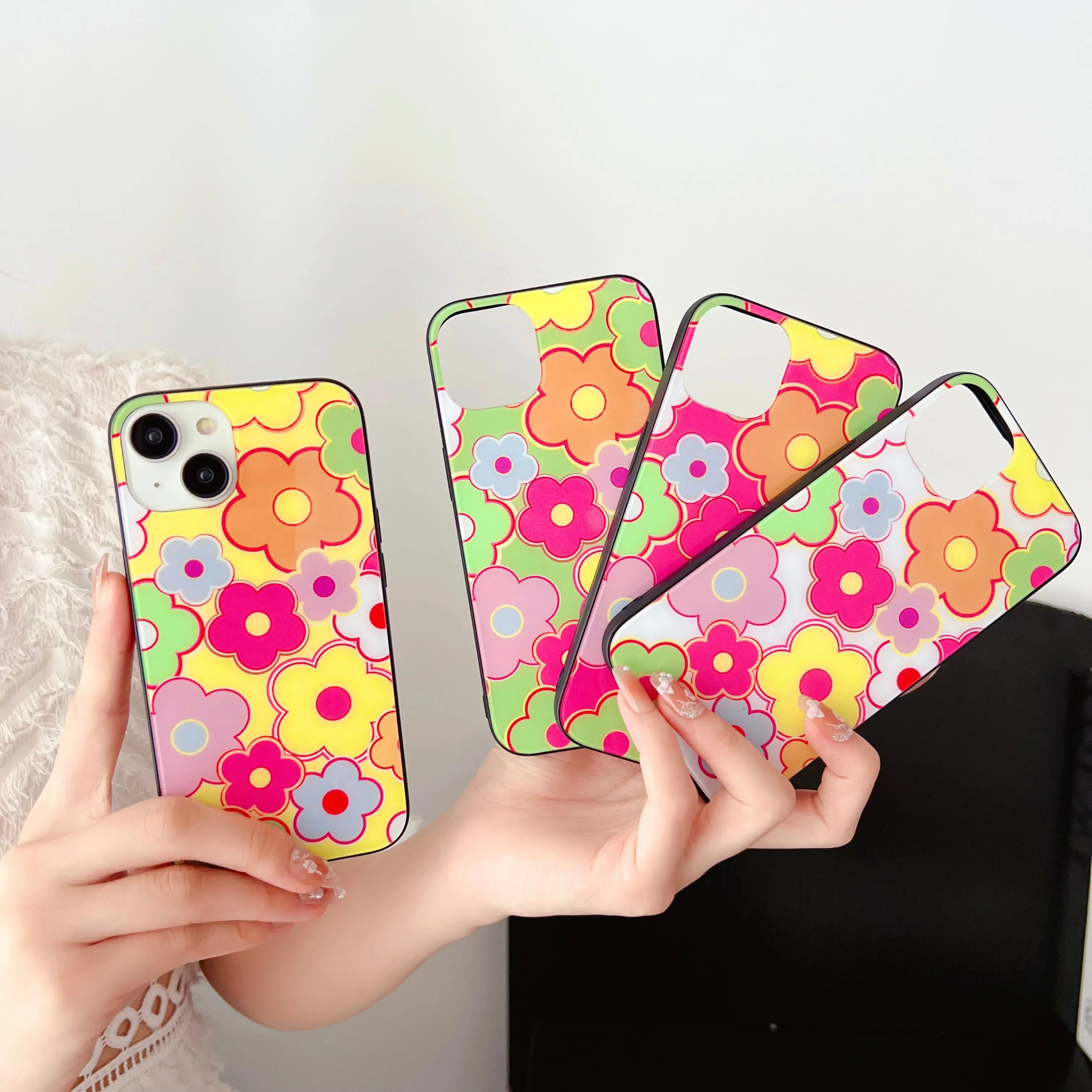 Floral Doodle Design Glass Case for iPhone