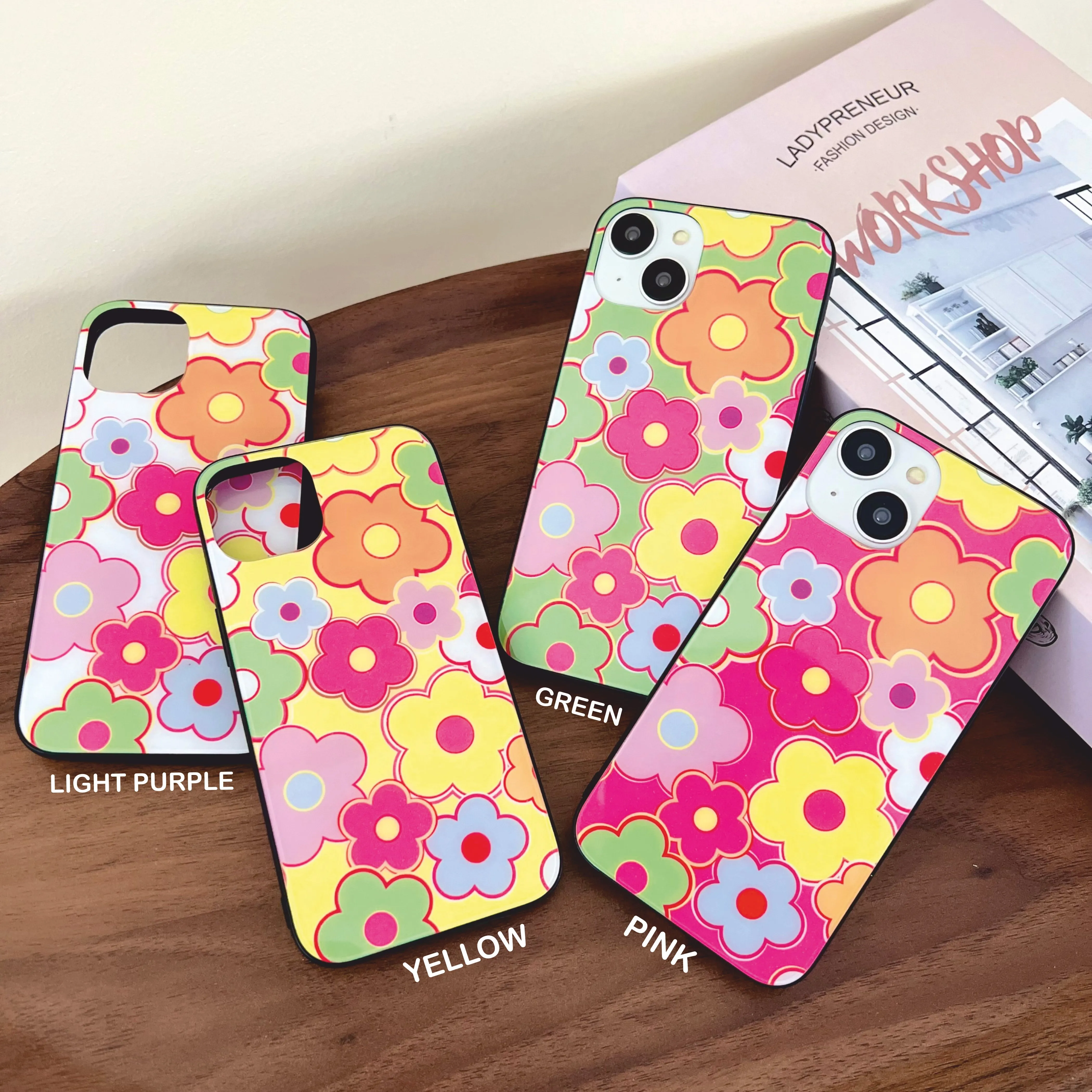 Floral Doodle Design Glass Case for iPhone