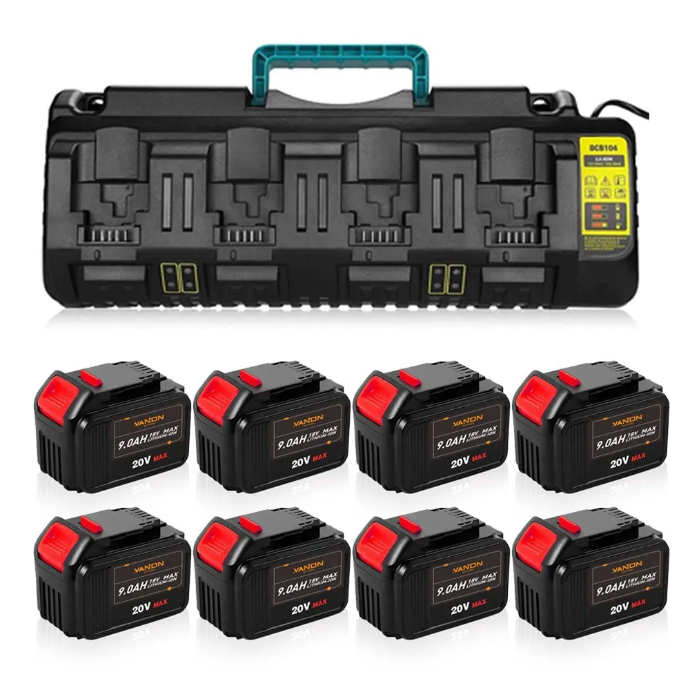 For Dewalt 20V 9.0Ah Battery Replaceemnt DCB203 Li-ion Battery 4&8 Pack With DCB104 4-Port Fast Charger For DeWalt DCB104 12-20V MAX DCB102 DCB204